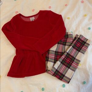 Hanna Andersson Red Top and Plaid Leggings Set